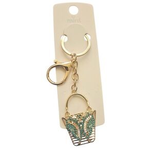Mint Beach Bucket Purse Handbag Gold Keychain Charm Bling Keyring‎ Bag Accessory